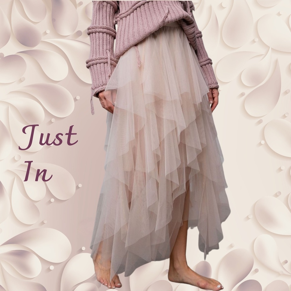 EASEL "Fairy Tale" Tiered Mesh Overlay Waterfall Lined Midi Maxi Ballerina Skirt - Picture 9 of 16